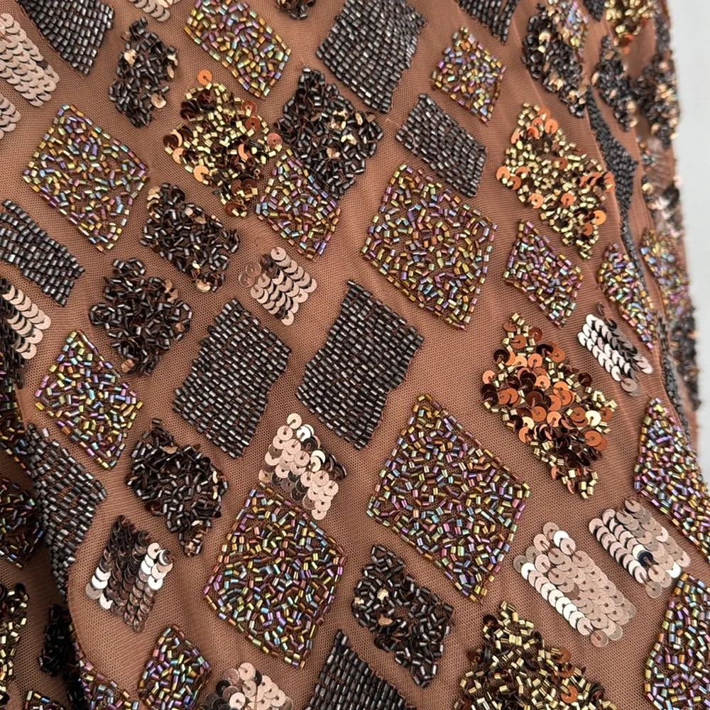 MAC DUGGAL size 14 Brown Geo Embellished Midi Sheath Dress - Picture 9 of 9